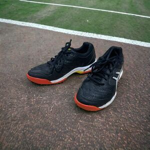 ASICS Gel Dedicate 6 Men's Tennis Shoe Black Silver Court Sz 6 1/2 M 7 1/2 women